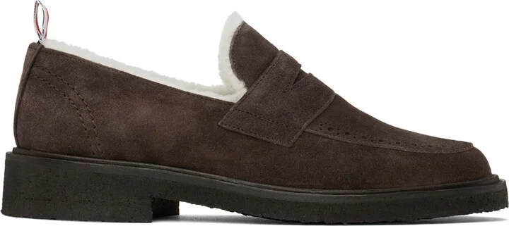 Thom Browne Brown Shearling Penny Loafers