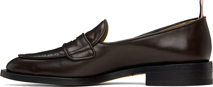 Thom Browne Brown Vitello Calf Leather Varsity Penny Loafers - Image 3
