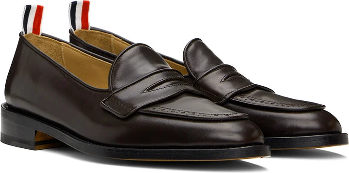 Thom Browne Brown Vitello Calf Leather Varsity Penny Loafers - Image 4