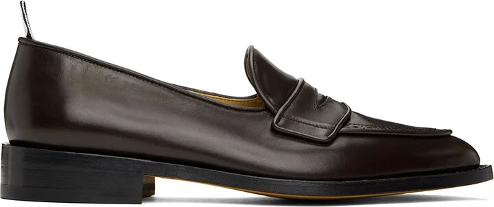Thom Browne Brown Vitello Calf Leather Varsity Penny Loafers