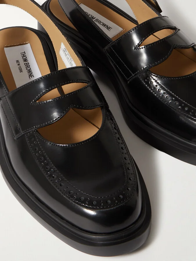 Thom Browne - Cutout Leather Slingback Loafers - Black - Image 4