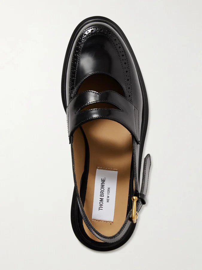 Thom Browne - Cutout Leather Slingback Loafers - Black - Image 5