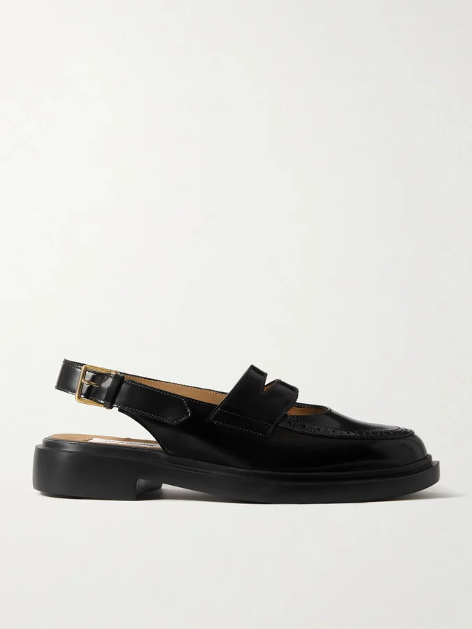 Thom Browne - Cutout Leather Slingback Loafers - Black