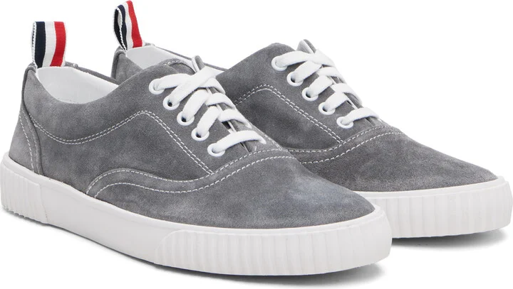 Thom Browne Gray Calf Suede Heritage Sneakers - Image 4