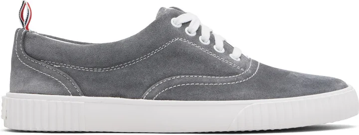 Thom Browne Gray Calf Suede Heritage Sneakers