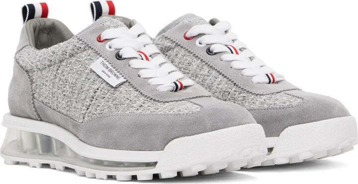Thom Browne Gray Cotton Tweed Tech Sneakers - Image 4