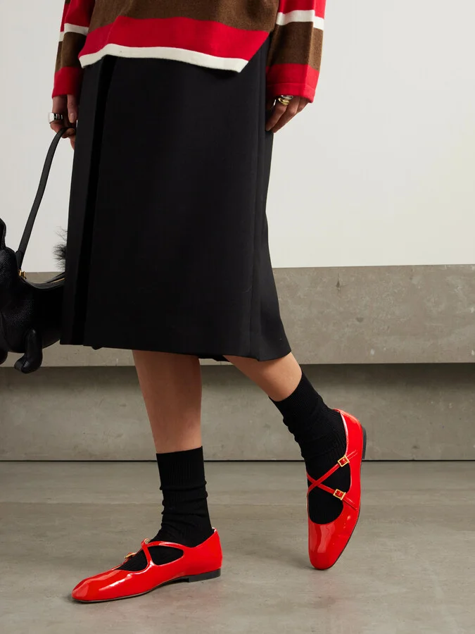 Thom Browne - Grosgrain-trimmed Patent-leather Ballet Flats - Red - Image 2