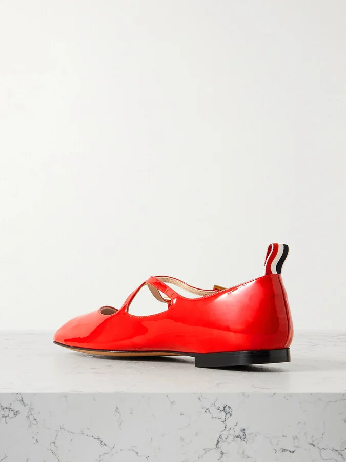 Thom Browne - Grosgrain-trimmed Patent-leather Ballet Flats - Red - Image 3