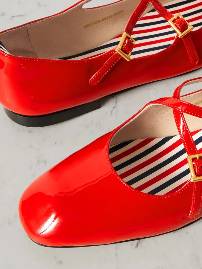 Thom Browne - Grosgrain-trimmed Patent-leather Ballet Flats - Red - Image 4