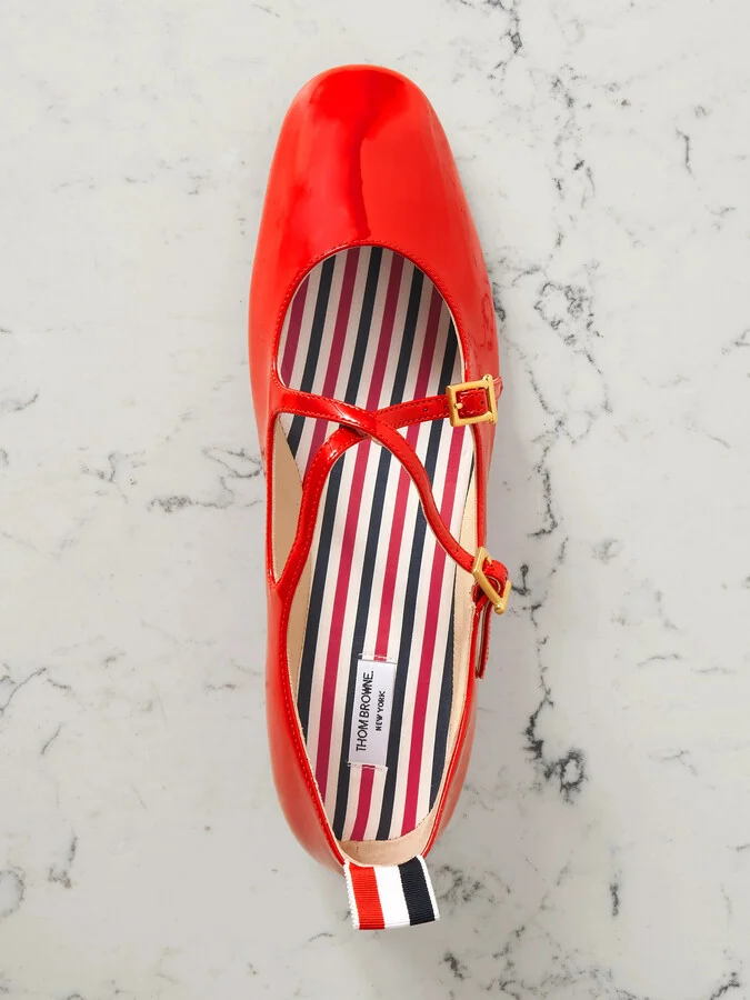 Thom Browne - Grosgrain-trimmed Patent-leather Ballet Flats - Red - Image 5