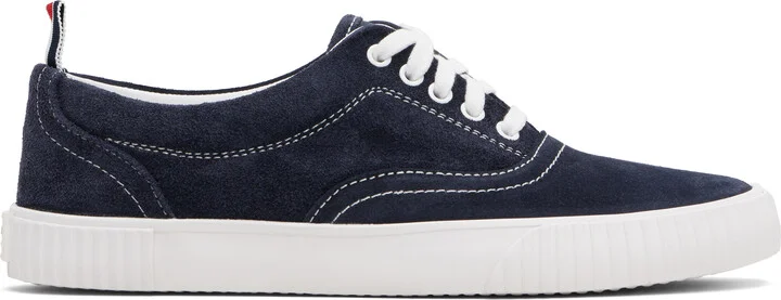 Thom Browne Navy Calf Suede Heritage Sneakers