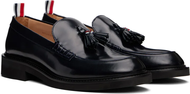 Thom Browne Navy Spazzolato Leather Tassle Loafers - Image 4