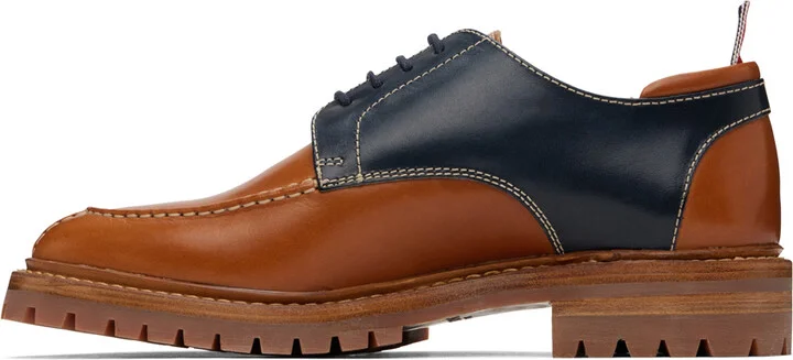 Thom Browne Navy & Tan Apron Stitch Derbys - Image 3
