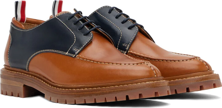 Thom Browne Navy & Tan Apron Stitch Derbys - Image 4