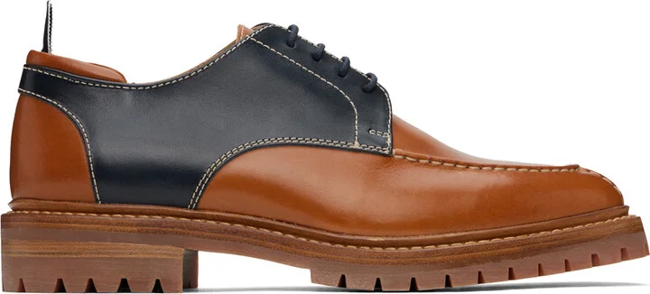 Thom Browne Navy & Tan Apron Stitch Derbys