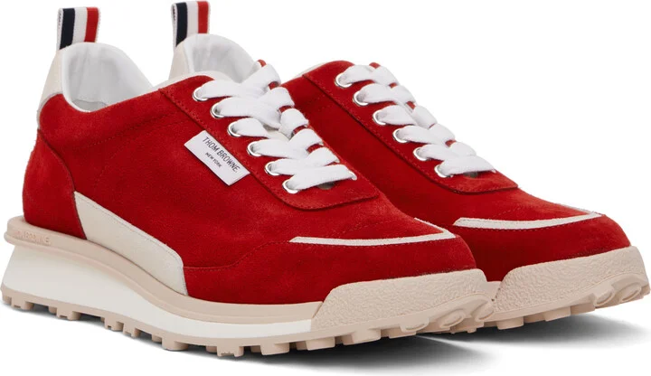 Thom Browne Red Calf Suede Alumni Sneakers - Image 4