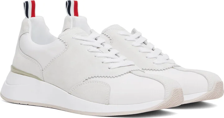 Thom Browne White & Gray Sprinter Sneakers - Image 4
