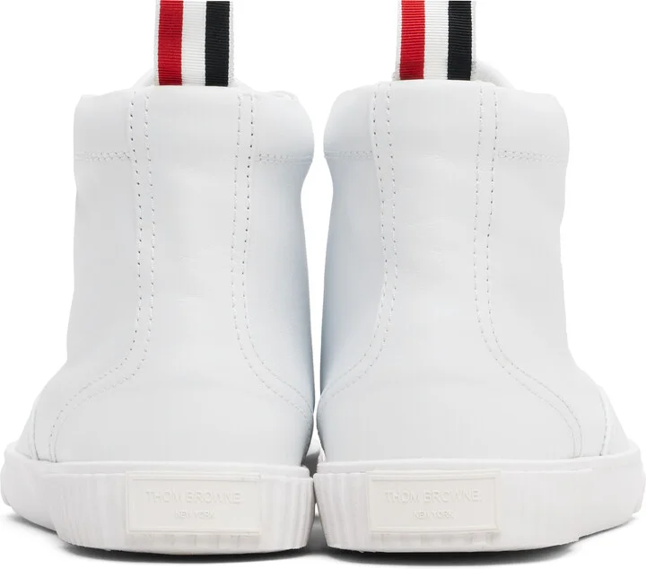 Thom Browne White Vitello Calf Leather High Top Heritage Sneakers - Image 2