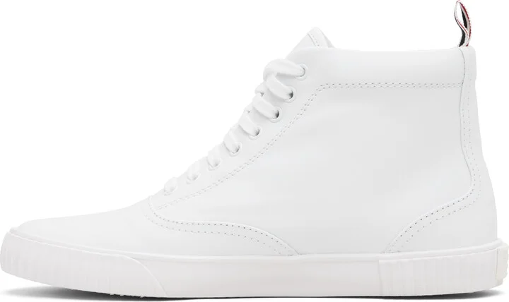 Thom Browne White Vitello Calf Leather High Top Heritage Sneakers - Image 3