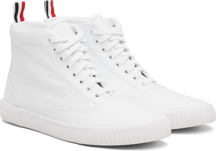 Thom Browne White Vitello Calf Leather High Top Heritage Sneakers - Image 4