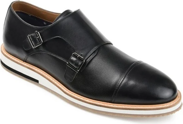 Thomas & Vine Thatcher Cap Toe Monk Strap Dress Shoe Black