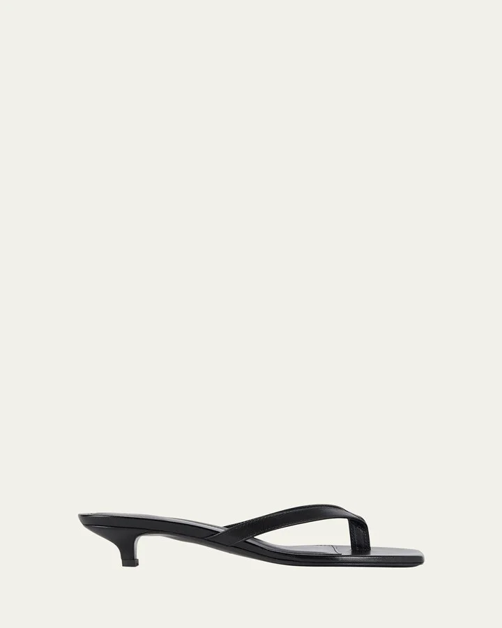 Thong Leather Kitten-Heel Mules