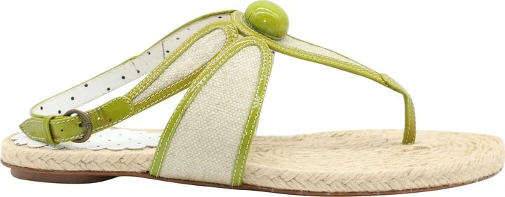 Thong Sandals in Beige Canvas