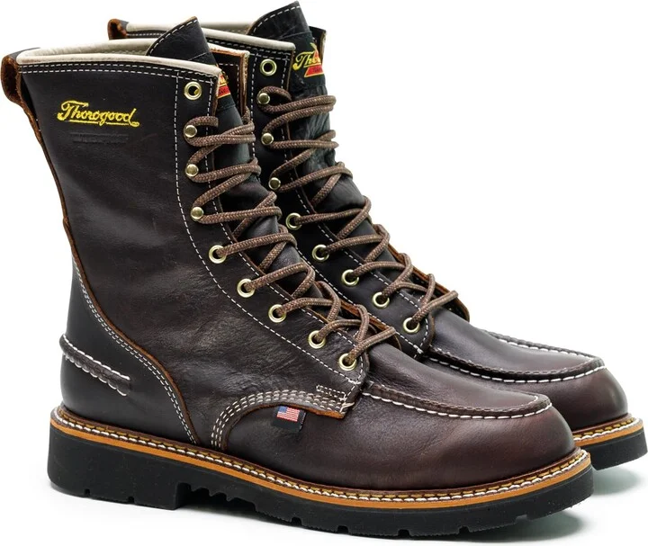 Thorogood 1957 Flyway 8” Waterproof Moc Toe Hunting Boots for Men - Full-Grain Leather with Slip-Resistant Heel Outsole and Shock-Absorbing Footbed