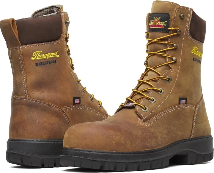 Thorogood 8” Waterproof Work Boots for Men - Nano Composite Toe - Genesis Series - Full-Grain Leather with Comfort Insoles and Slip-Resistant Outsoles
