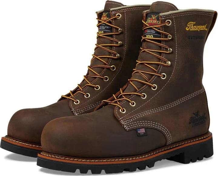 Thorogood American Legacy 8” Leather Waterproof Insulated Work Boots for Men with Composite Shank Nano Safety Toe Oil and Slip-Resistant Outsole