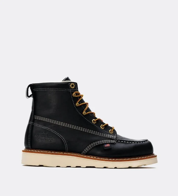 Thorogood Men's American Heritage 6" Black Moc Toe Work Boots for Men