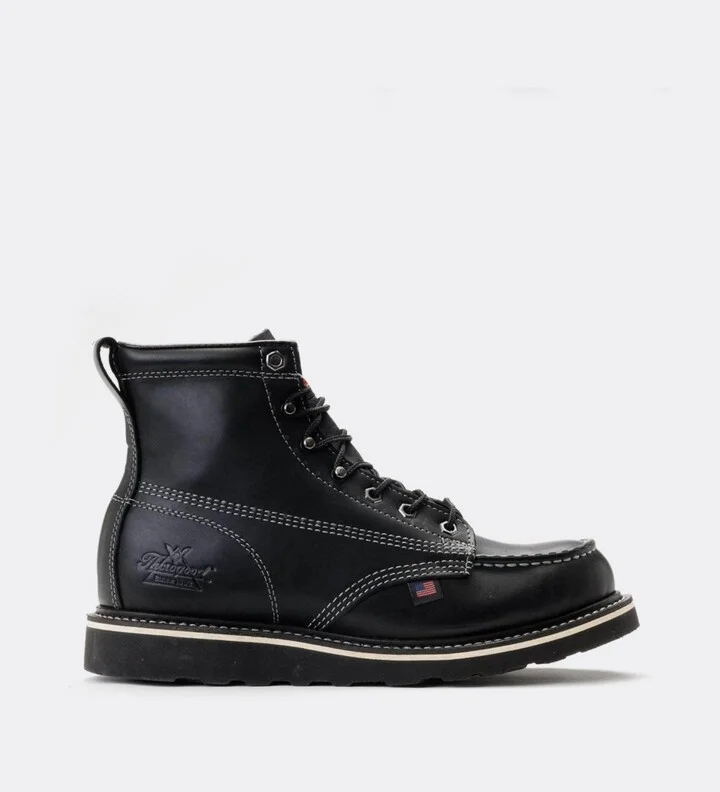 Thorogood Men's American Heritage Midnight 6" Black Moc Toe Work Boots for Men