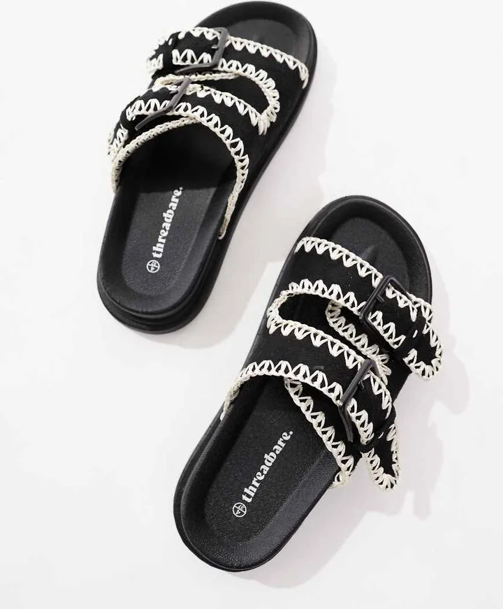 Threadbare double strap flat sandals in black - Image 4