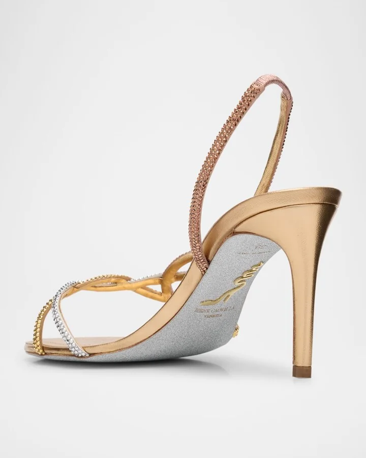 Three-Tone Crystal Satin Braid Halter Sandals - Image 3
