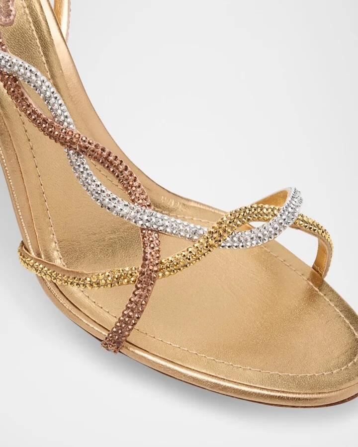 Three-Tone Crystal Satin Braid Halter Sandals - Image 5