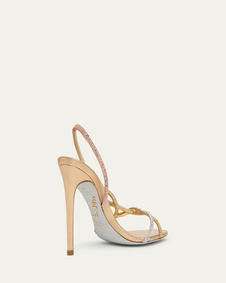 Three-Tone Crystal Satin Braid Halter Sandals - Image 3