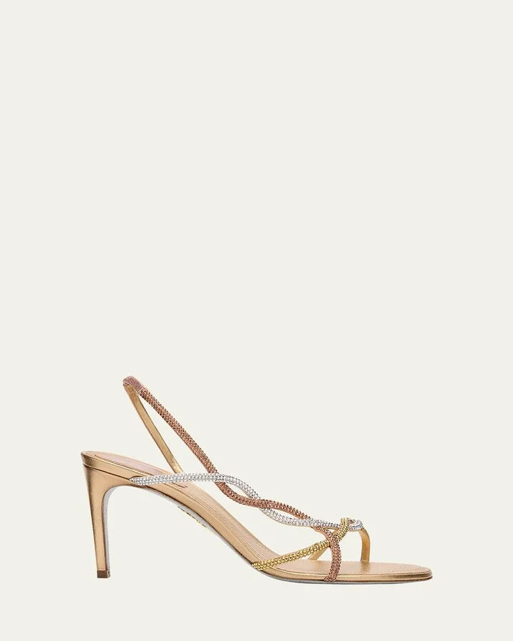 Three-Tone Crystal Satin Braid Halter Sandals