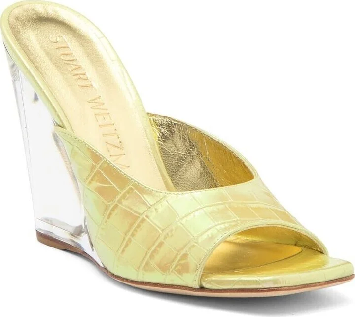 Tia 100 Lucite Sandal Women's 5.5 Gold Slip-On Wedge Heel KHD849