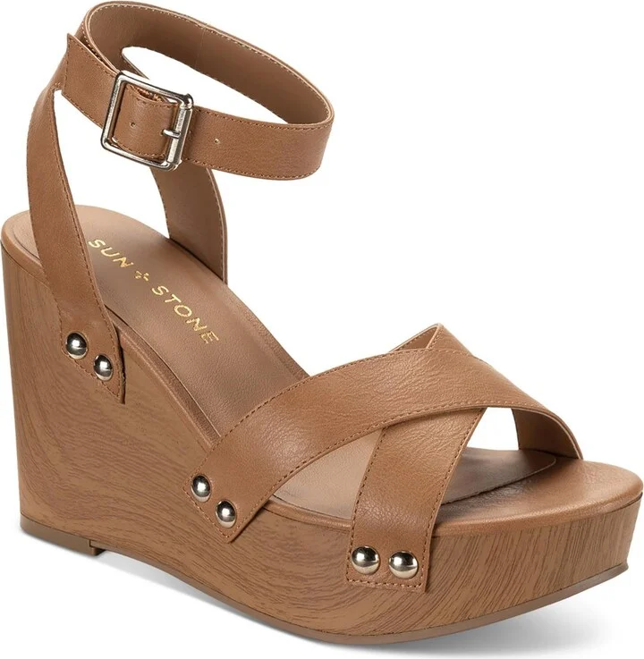 Tiaraa Womens Ankle Strap Heeled Wedge Sandals