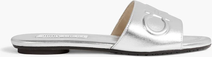 Tiaret embossed metallic leather slides
