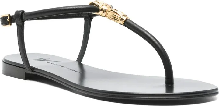 Tie flat leather sandals - Image 2