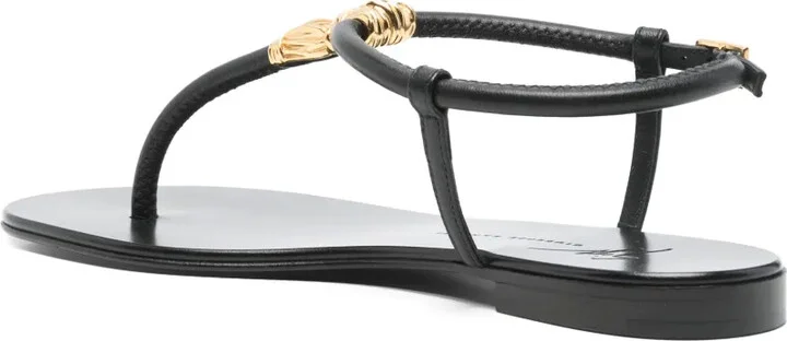 Tie flat leather sandals - Image 3