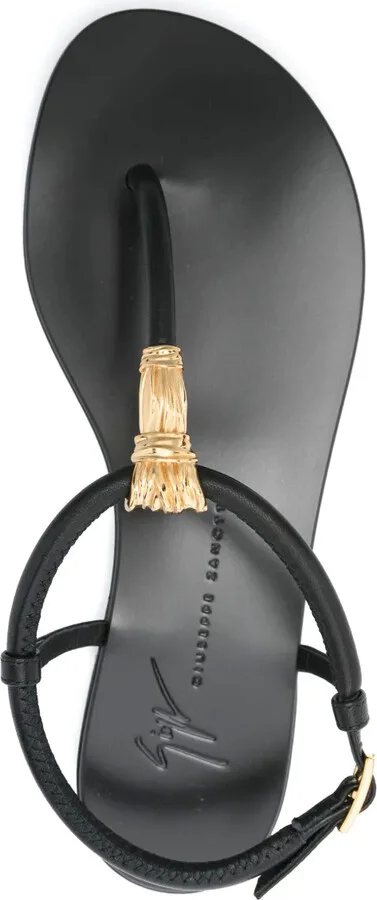Tie flat leather sandals - Image 4