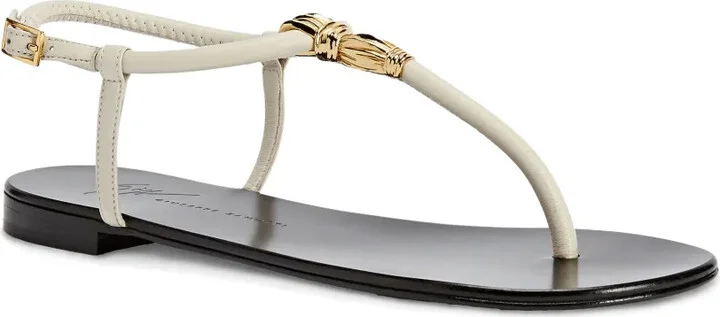 Tie flat leather sandals - Image 2