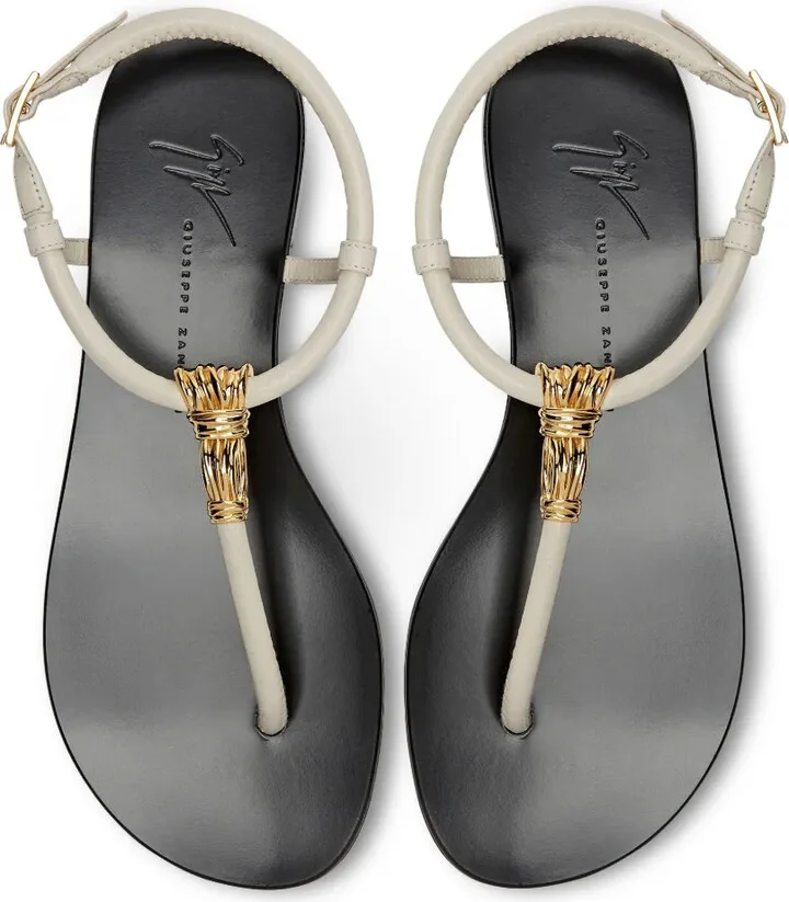 Tie flat leather sandals - Image 3
