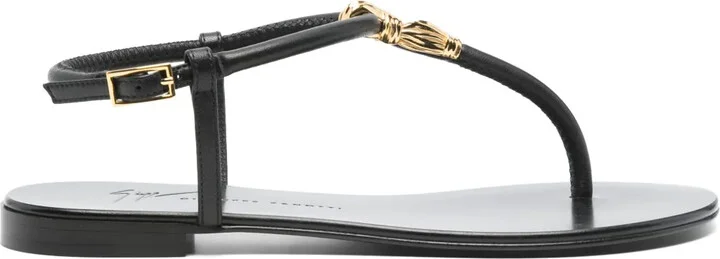 Tie flat leather sandals