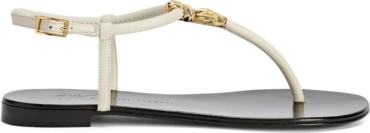 Tie flat leather sandals