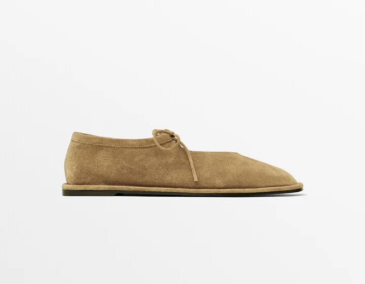 Tied Split Suede Ballet Flats - Image 2