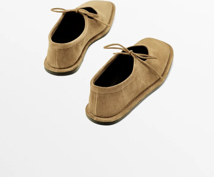 Tied Split Suede Ballet Flats - Image 4