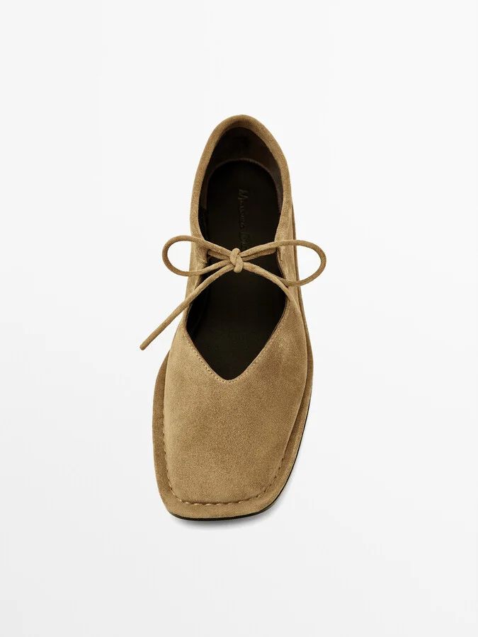 Tied Split Suede Ballet Flats - Image 5